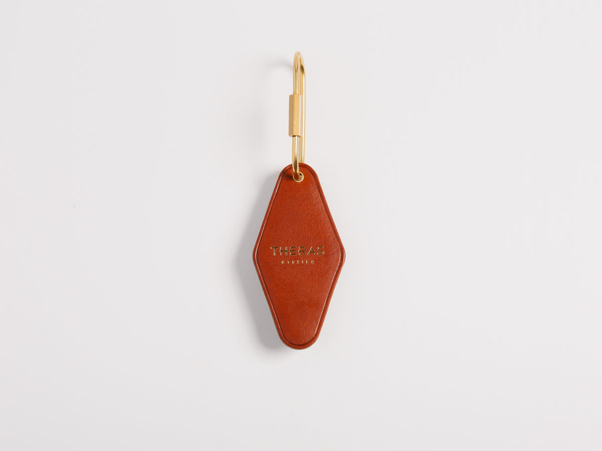 Vintage Leather Hotel Key with Brass Oval Key Ring, Standard