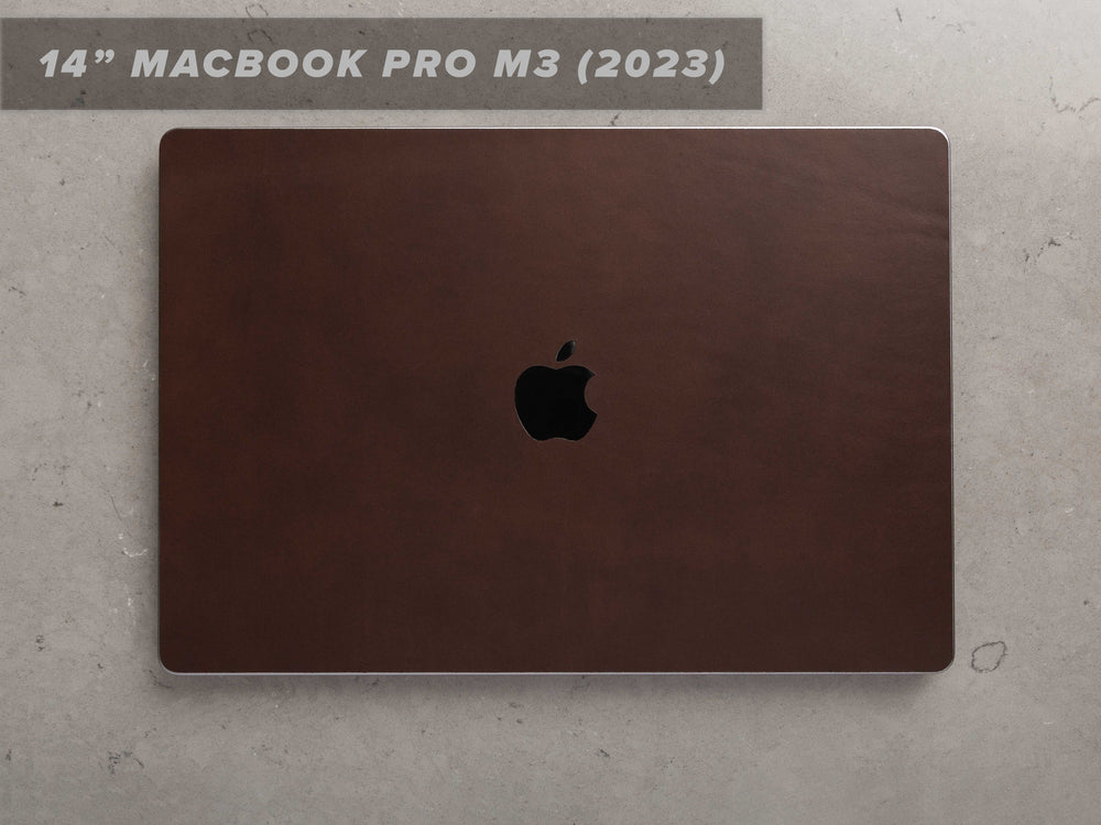 14 Inch MacBook Pro M3, 2023, Italian Leather Skin, Front, with Logo Cut Out