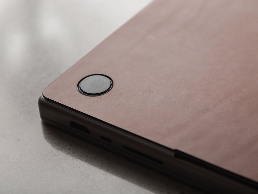 
                  
                    Load image into Gallery viewer, MacBook Air (M2) Italian Leather Skin, Front, Back, with Logo Cut Out, Theras Atelier, Made to Order Leather Goods, Custom MacBook Air M2 Leather Skin - 3
                  
                