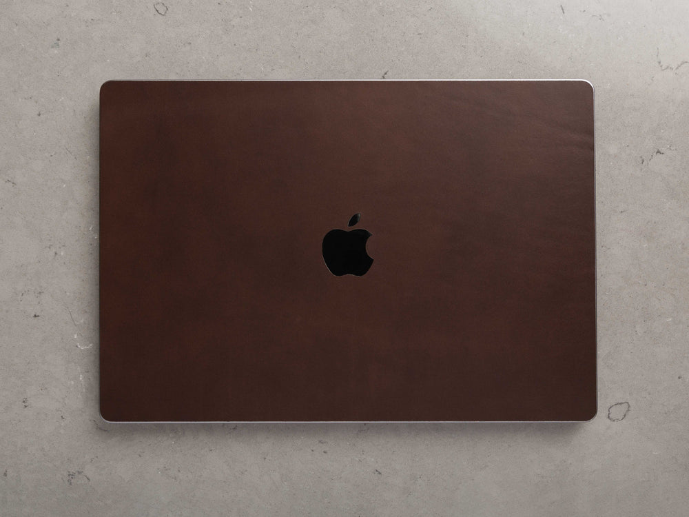 
                  
                    Load image into Gallery viewer, 16 Inch MacBook Pro M3, 2023, Italian Leather Skin, Front, with Logo Cut Out
                  
                
