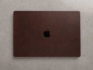 
                  
                    Load image into Gallery viewer, 16 Inch MacBook Pro M3, 2023, Italian Leather Skin, Front, with Logo Cut Out
                  
                