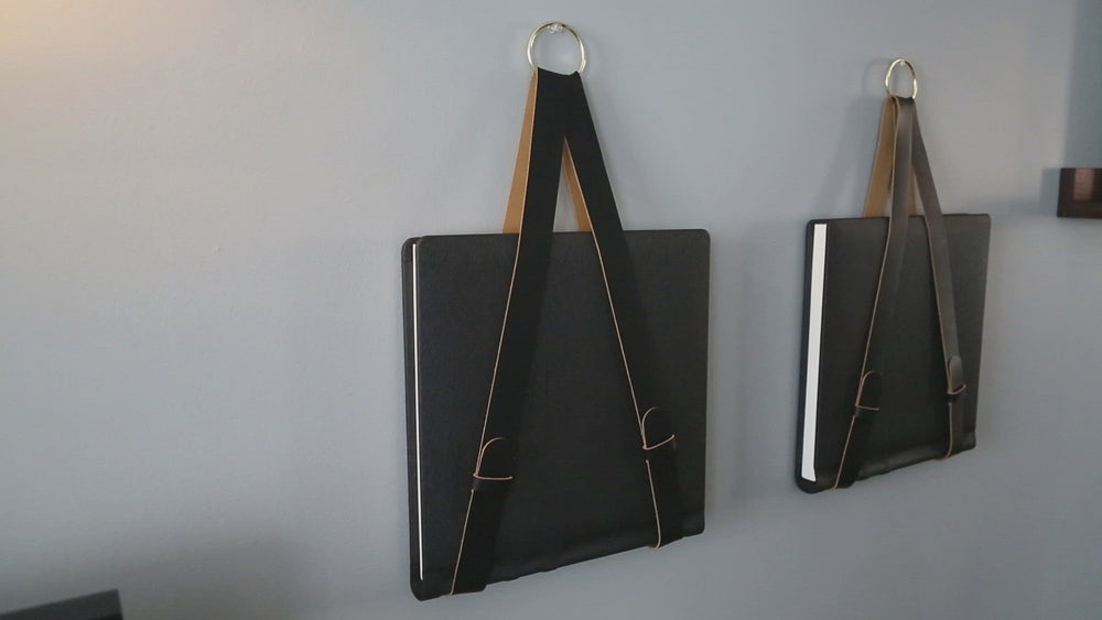 
                  
                    Load and play video in Gallery viewer, Hanging Magazine Holder, Black Italian Leather &amp;amp; Brass
                  
                