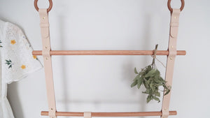 
                  
                    Load and play video in Gallery viewer, Hanging Blanket Ladder, Vegetable Tanned Leather &amp;amp; Wood
                  
                