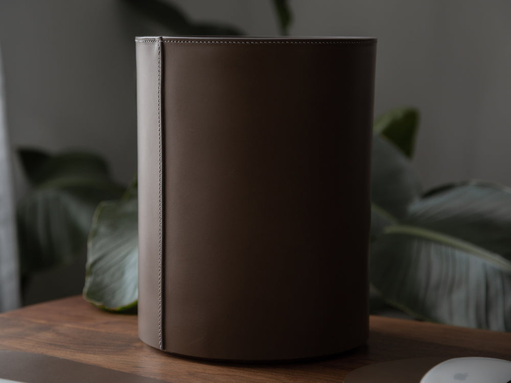
                  
                    Load image into Gallery viewer, Leather Wrapped Stainless Steel Waste Bin
                  
                