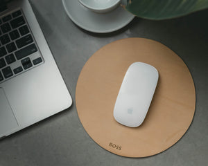 
                  
                    Load image into Gallery viewer, Leather Mousepad in Natural, Circle, Personalized
                  
                