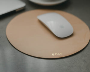 
                  
                    Load image into Gallery viewer, Leather Mousepad in Natural, Circle, Personalized
                  
                