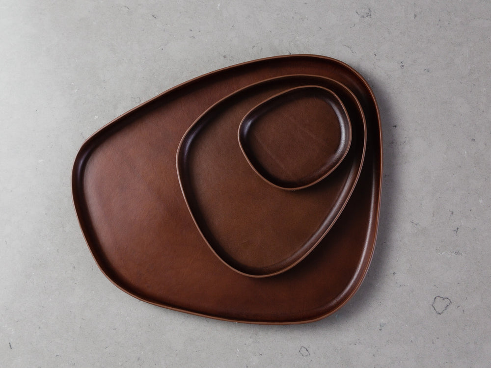 Set of 3, Modern Leather Molded Catchall Valet Trays, Theras Atelier, Made to Order Italian Leather Goods, Catchall Trays -  1