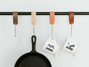 
                  
                    Load image into Gallery viewer, Solid Brass S Hooks with Buttero Leather Loops, Personalized, 8 Colors
                  
                