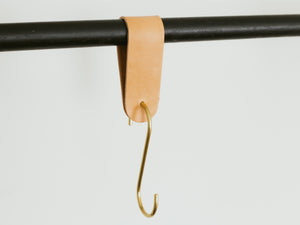 
                  
                    Load image into Gallery viewer, Solid Brass S Hooks with Small Italian Leather Loops, 5 Pack or 10 pack
                  
                