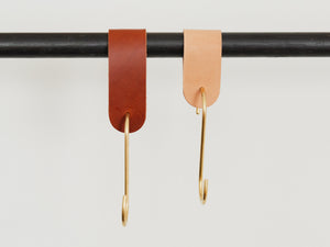 
                  
                    Load image into Gallery viewer, Solid Brass S Hooks with Buttero Leather Loops, Personalized, 8 Colors
                  
                