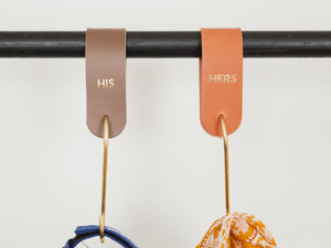 
                  
                    Load image into Gallery viewer, Solid Brass S Hooks with Buttero Leather Loops, Personalized, 8 Colors
                  
                