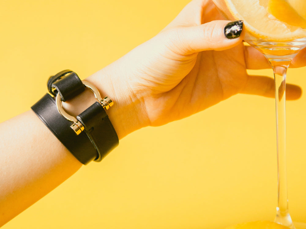 
                  
                    Load image into Gallery viewer, Double Wrap Italian Leather Bracelet with Gold Hardware
                  
                
