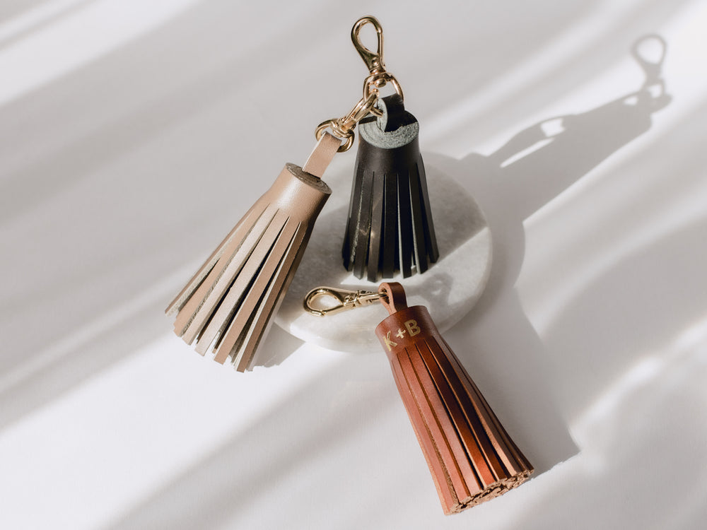 
                  
                    Load image into Gallery viewer, Luxe Italian Leather Tassel, Personalized, Key Chain Accessory, Theras Atelier, Made to Order Leather Goods, Custom Tassel Key Chain Accessory - 3
                  
                