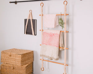 
                  
                    Load image into Gallery viewer, Hanging Blanket Ladder, Vegetable Tanned Leather &amp;amp; Wood
                  
                