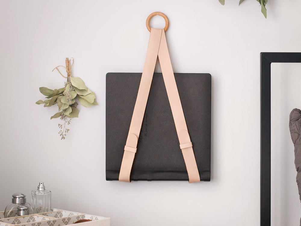 Hanging Magazine Holder, Vegetable Tanned Leather & Wood