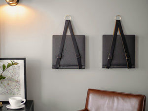 
                  
                    Load image into Gallery viewer, Hanging Magazine Holder, Black Italian Leather &amp;amp; Brass
                  
                