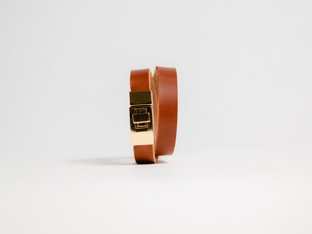 Thin Double Wrap Italian Leather Bracelet with Turn Lock Closure