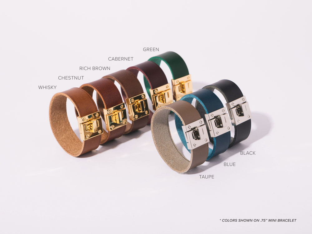 
                  
                    Load image into Gallery viewer, Italian Leather Cuff Bracelet with Oversized Turn Lock Closure
                  
                