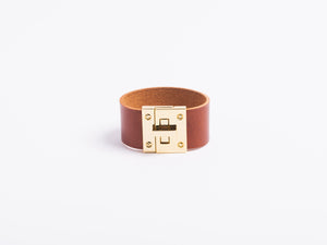 
                  
                    Load image into Gallery viewer, Italian Leather Cuff Bracelet with Oversized Turn Lock Closure
                  
                