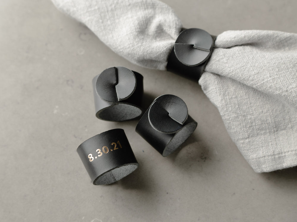 Set of 4 Leather Napkin Rings, Personalized