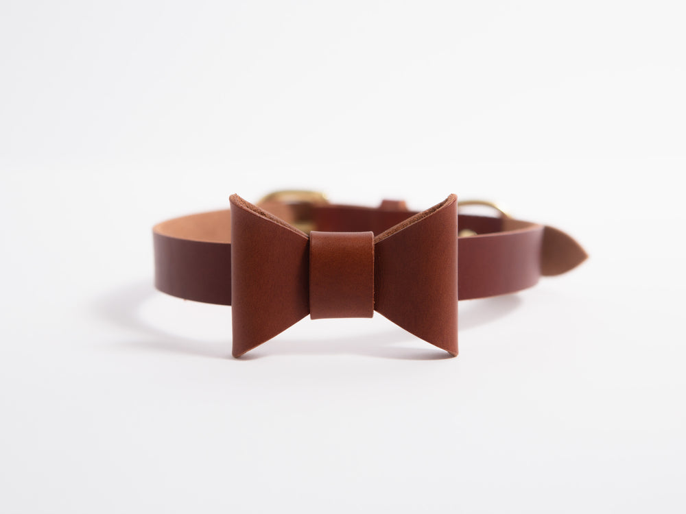 Italian Leather Dog Collar with Removable Bow