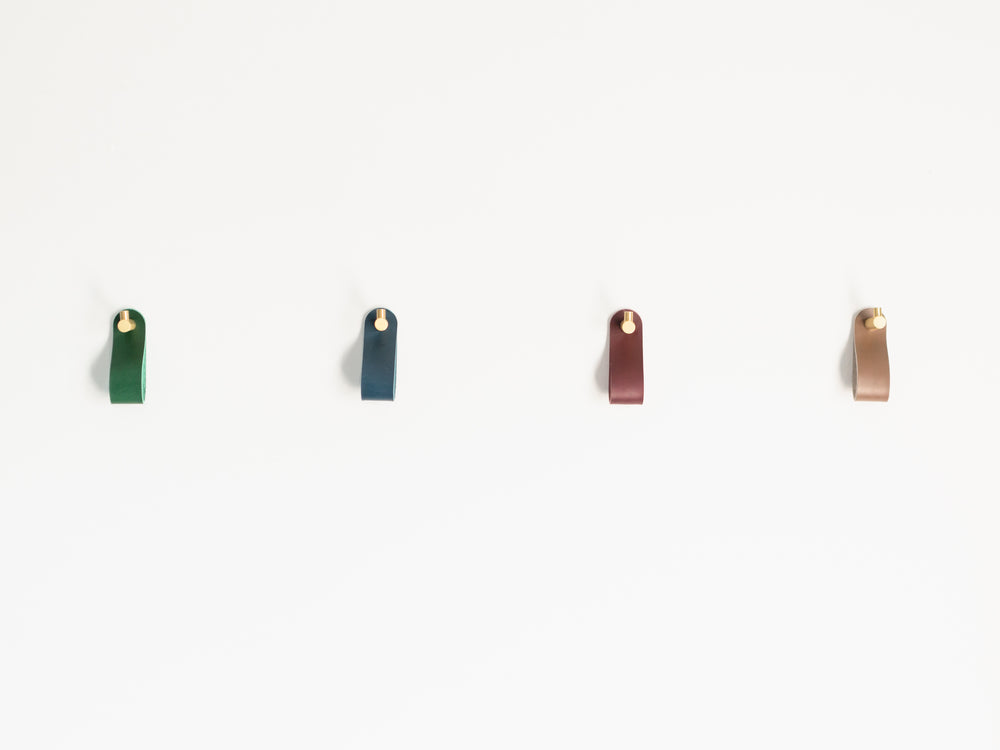 
                  
                    Load image into Gallery viewer, Brass Wall Hooks with Leather Loops
                  
                