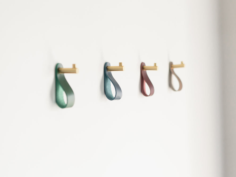 
                  
                    Load image into Gallery viewer, Brass Wall Hooks with Leather Loops
                  
                