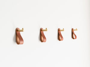 
                  
                    Load image into Gallery viewer, Brass Wall Hooks with Leather Loops
                  
                
