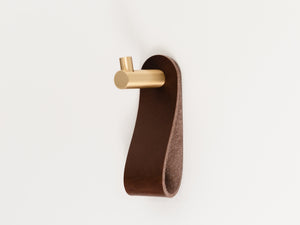 
                  
                    Load image into Gallery viewer, Brass Wall Hooks with Leather Loops
                  
                
