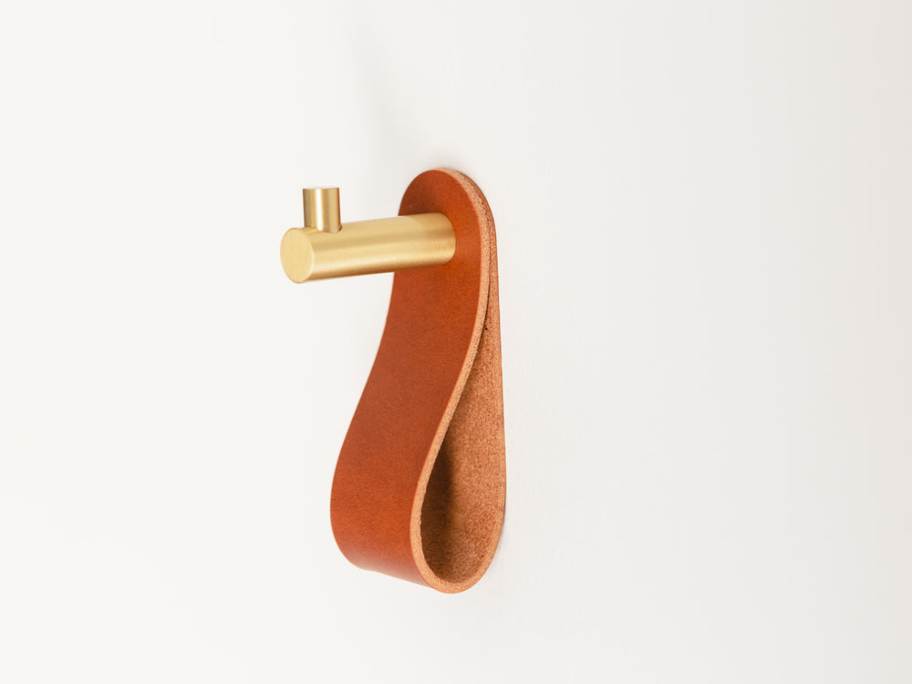 
                  
                    Load image into Gallery viewer, Brass Wall Hooks with Leather Loops
                  
                