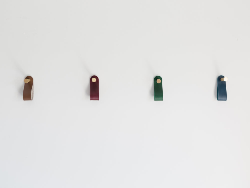 
                  
                    Load image into Gallery viewer, Minimal Brass Wall Hooks with Leather Loops
                  
                