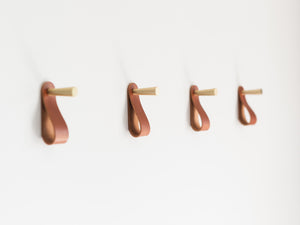 
                  
                    Load image into Gallery viewer, Minimal Brass Wall Hooks with Leather Loops
                  
                