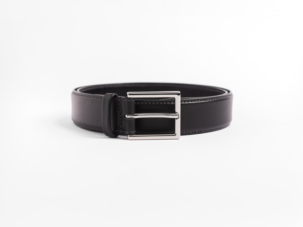 Mens Classic Italian Leather Belt, Chrome Hardware