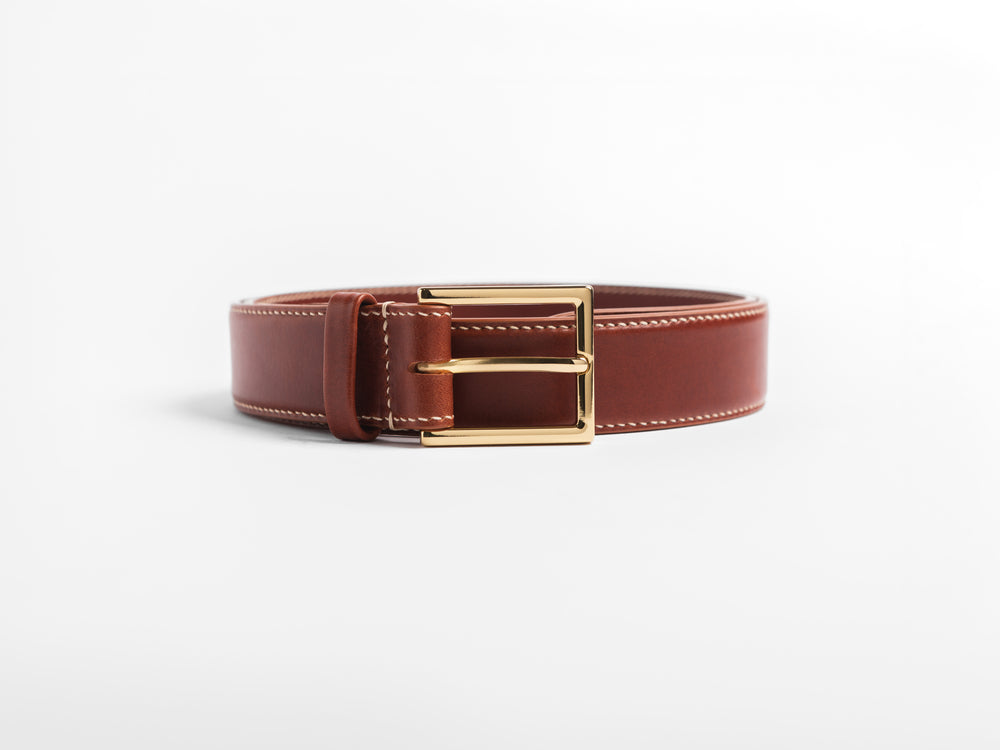 Mens Classic Italian Leather Belt, Brass Hardware