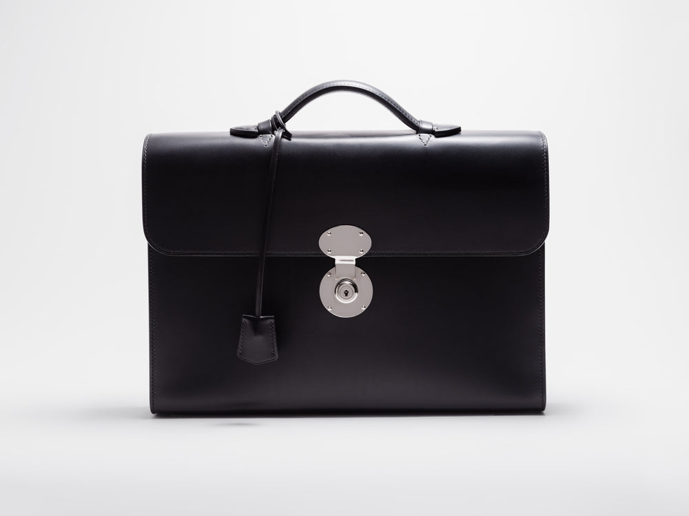 Classic Mens Leather Briefcase with Italian Lock & Key