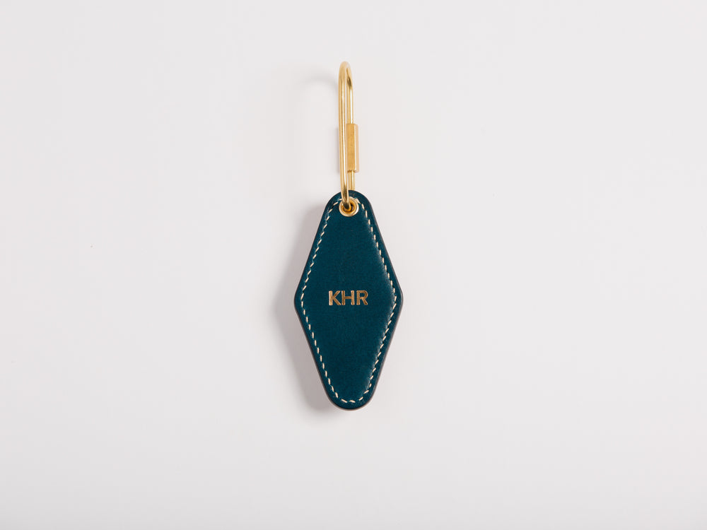 Vintage Leather Hotel Key with Brass Oval Key Ring, Premium, Personalized, Theras Atelier, Made to Order Leather Goods, Custom Hotel Key Chain - 1