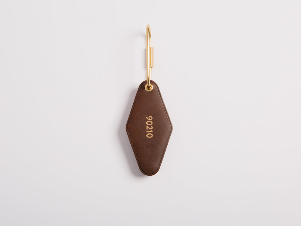 Vintage Leather Hotel Key with Brass Oval Key Ring, Standard, Personalized, Theras Atelier, Made to Order Leather Goods, Custom Hotel Key Chain - 1