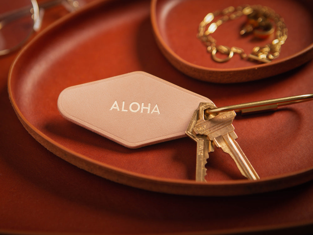 
                  
                    Load image into Gallery viewer, Vintage Leather Hotel Key with Brass Oval Key Ring, Standard, Personalized
                  
                