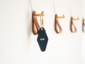 
                  
                    Load image into Gallery viewer, Vintage Leather Hotel Key with Brass Oval Key Ring, Premium, Personalized
                  
                