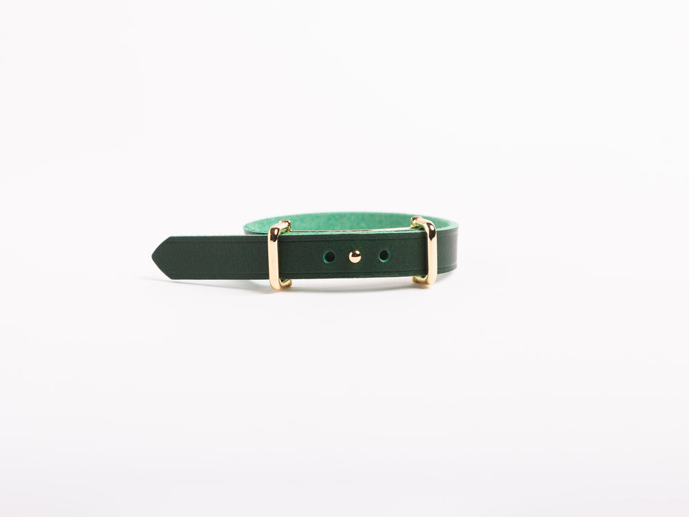 
                  
                    Load image into Gallery viewer, Minimal Gold Hardware Leather Bracelet with Secret Message
                  
                