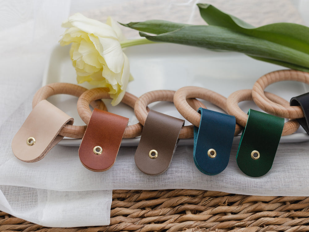 
                  
                    Load image into Gallery viewer, Leather and Wood Ring Wall Hooks
                  
                