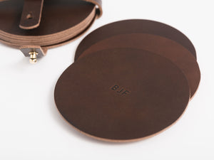 
                  
                    Load image into Gallery viewer, Italian Leather Coaster Set, Personalized
                  
                