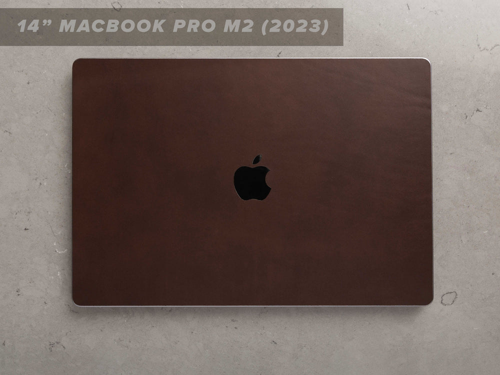 14 Inch MacBook Pro M2, 2023, Italian Leather Skin, Front, Back, with Logo Cut Out, Theras Atelier, Made to Order Leather Goods, Custom MacBook Pro M2 14" Leather Skin - 1