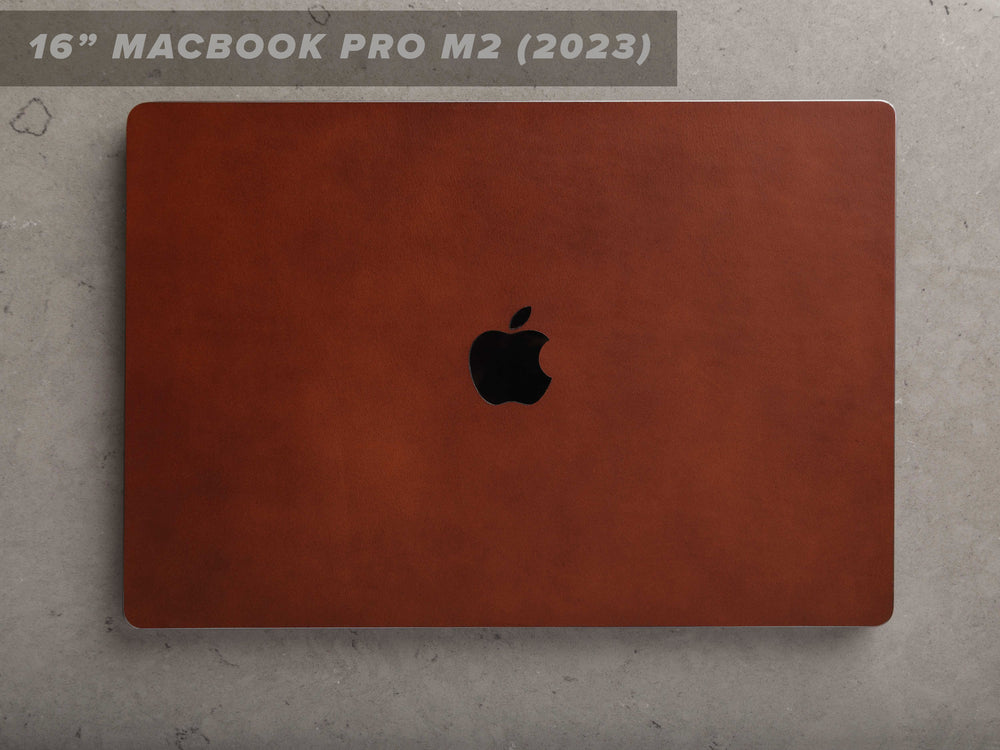 16 Inch MacBook Pro M2, 2023, Italian Leather Skin, Front, Back, with Logo Cut Out, Theras Atelier, Made to Order Leather Goods, Custom MacBook Pro M2 16