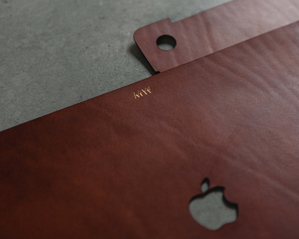 
                  
                    Load image into Gallery viewer, MacBook Air (M1) Italian Leather Skin, Front, Back, with Logo Cut Out, Theras Atelier, Made to Order Leather Goods, Custom MacBook Air M1 Leather Skin - 7
                  
                